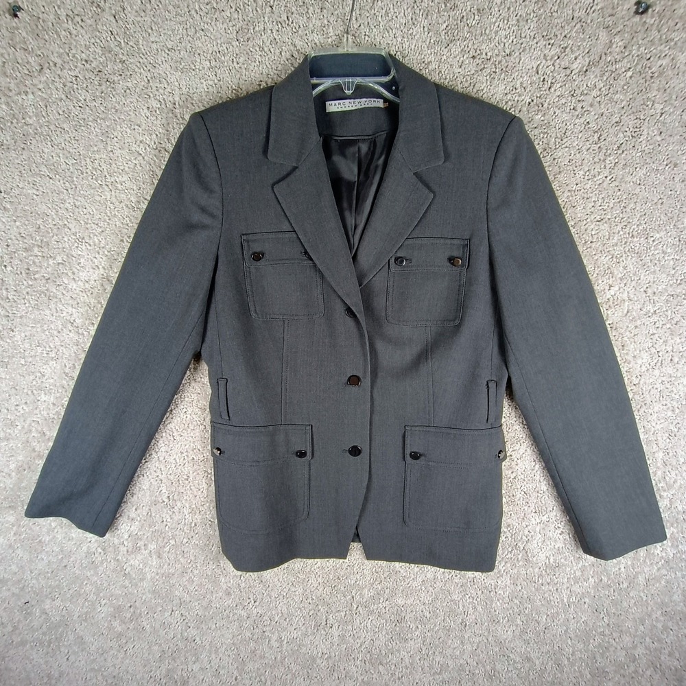 Marc New York Andrew Marc Gray Tailored Blazer Jacket Womens 10 Career Chic...